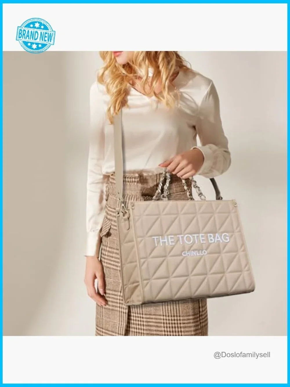 Quilted Faux Leather Tote Bag Elegant Retro Chic Detachable Strap Satchel Purse